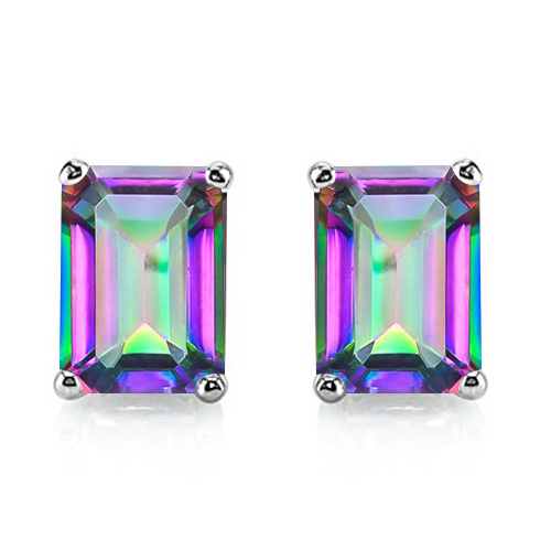 5x7 Emerald Cut Mystic Topaz Earrings in Sterling Silver