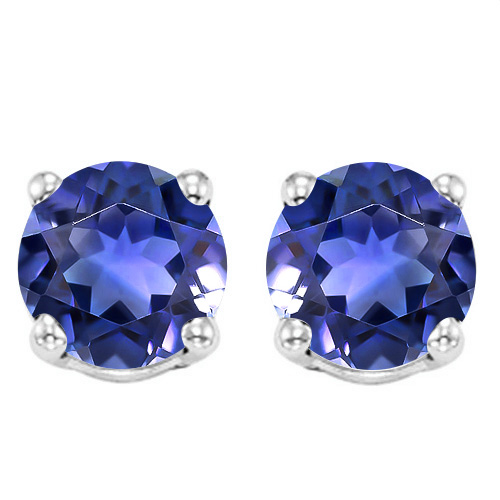 6MM Round Lab Tanzanite Earrings in Sterling Silver