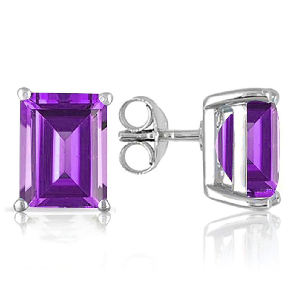6X4MM Emerald Cut Amethyst 1.2CTW Stud Earrings in Sterling Silver