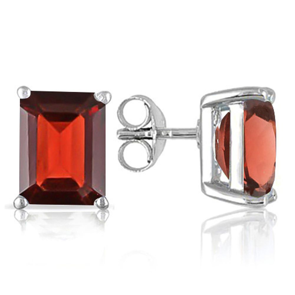 6X4MM Emerald Cut Garnet 1.3CTW Stud Earrings in Sterling Silver