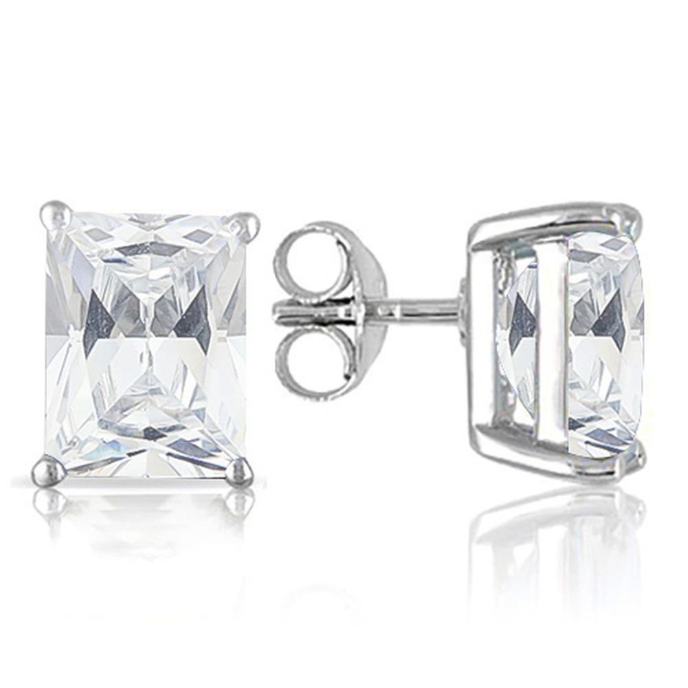 6X4MM Emerald Cut White Topaz 1.3CTW Stud Earrings in Sterling Silver
