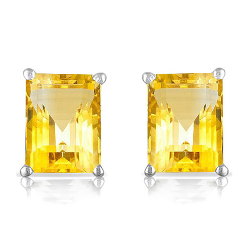 6x8 Emerald Cut Citrine Earrings in Sterling Silver