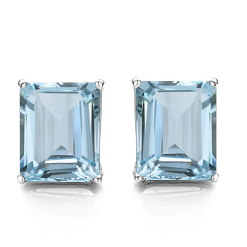 6x8 Emerald Cut Sky Blue Topaz Earrings in Sterling Silver