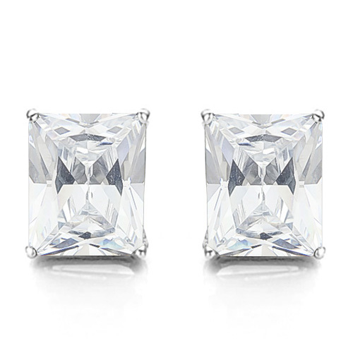 6x8 Emerald Cut White Topaz Earrings in Sterling Silver