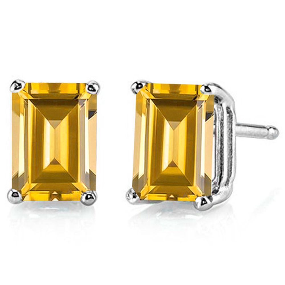 7x5MM Emerald Cut Citrine 1.85CTW Stud Earrings in Sterling Silver