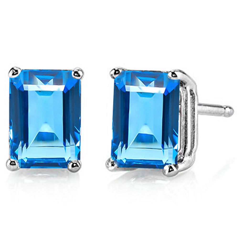 7x5MM Emerald Cut London Blue Topaz 2CTW Stud Earrings in Sterling Silver