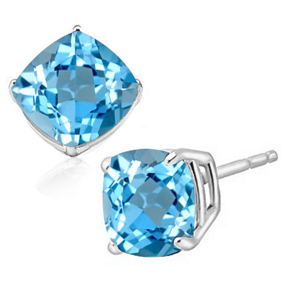 8MM Cushion Cut Sky Blue Topaz 5CTW Stud Earrings in Sterling Silver
