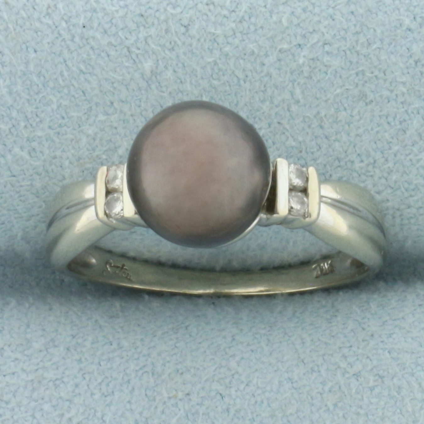 8MM Tahitian Pearl and Diamond Ring in 14k White Gold