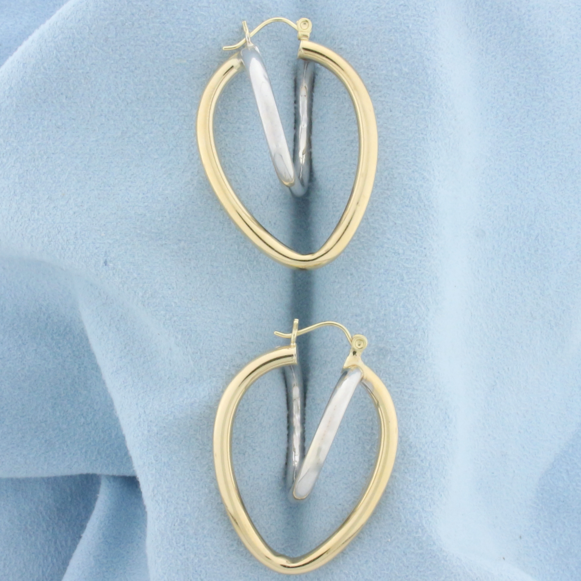 Abstract Heart Hoop Earrings in 14k White and Yellow Gold