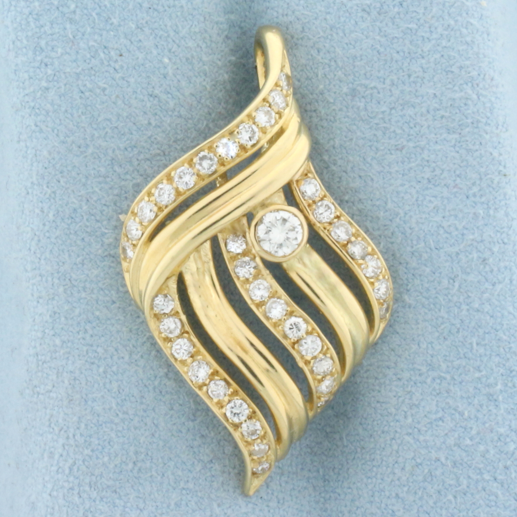 Abstract Wave Design Diamond Pendant in 14K Yellow Gold