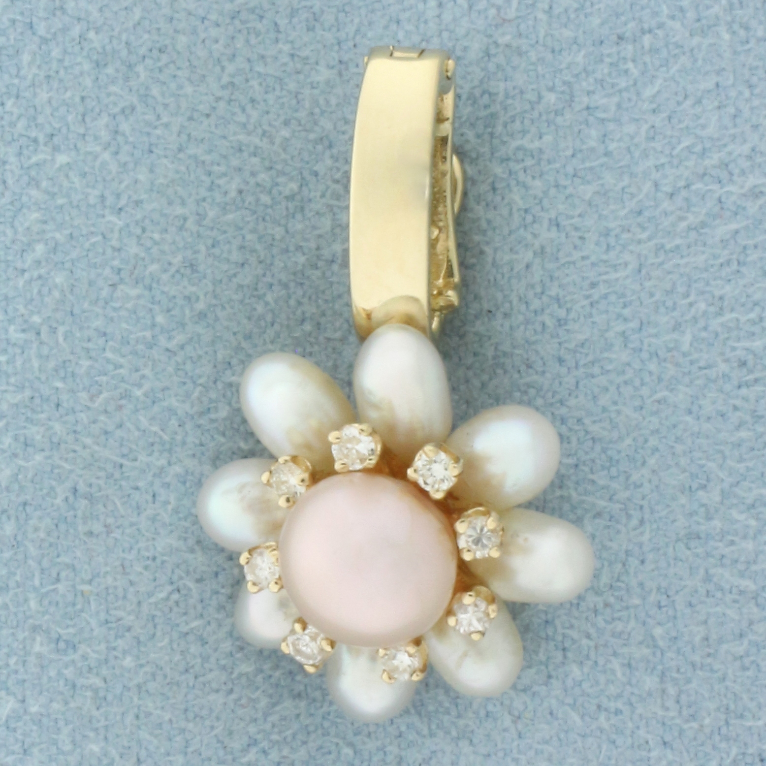 Akoya Pearl and Diamond Pendant in 14k Yellow Gold
