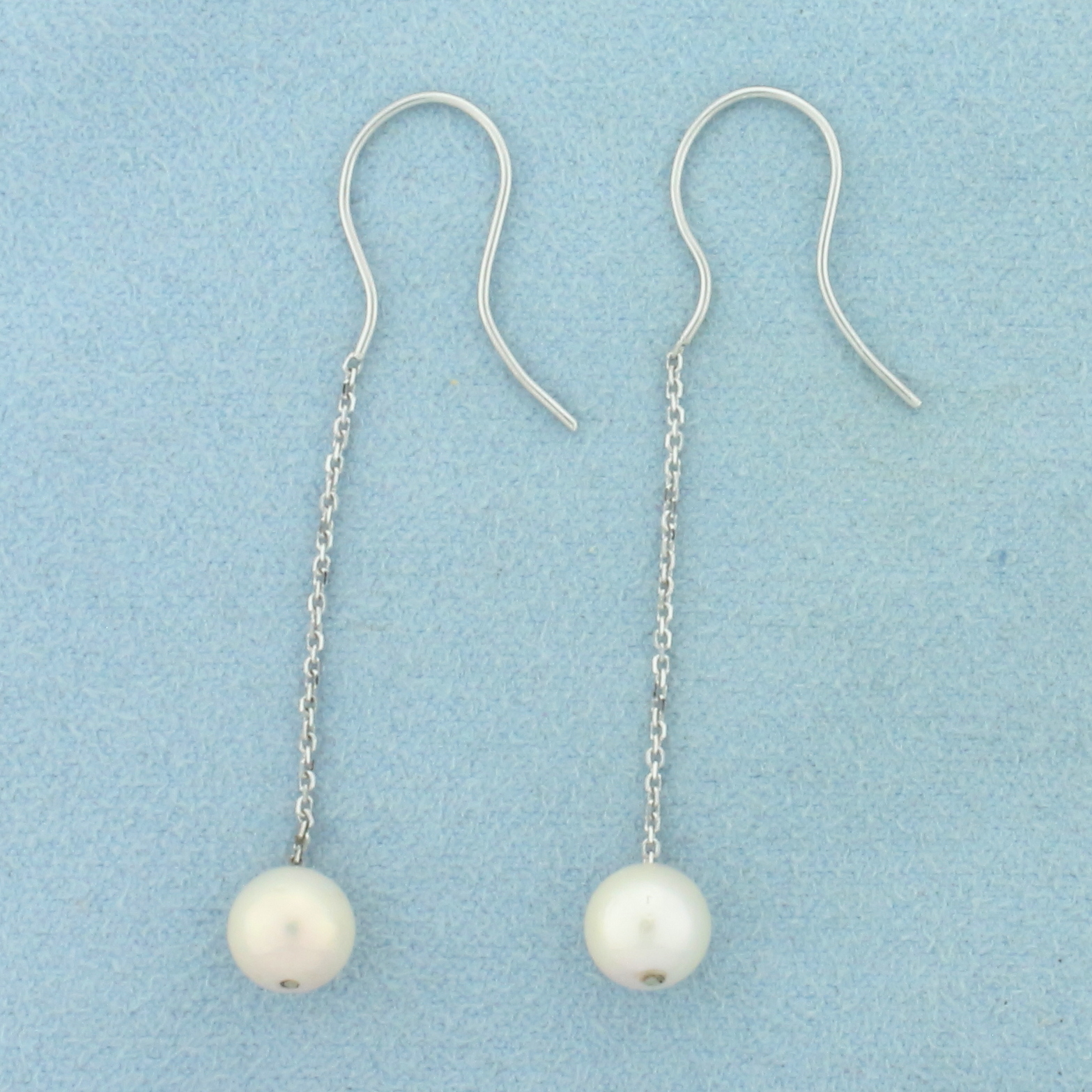 Akoya Pearl Dangle Earrings in 14k White Gold