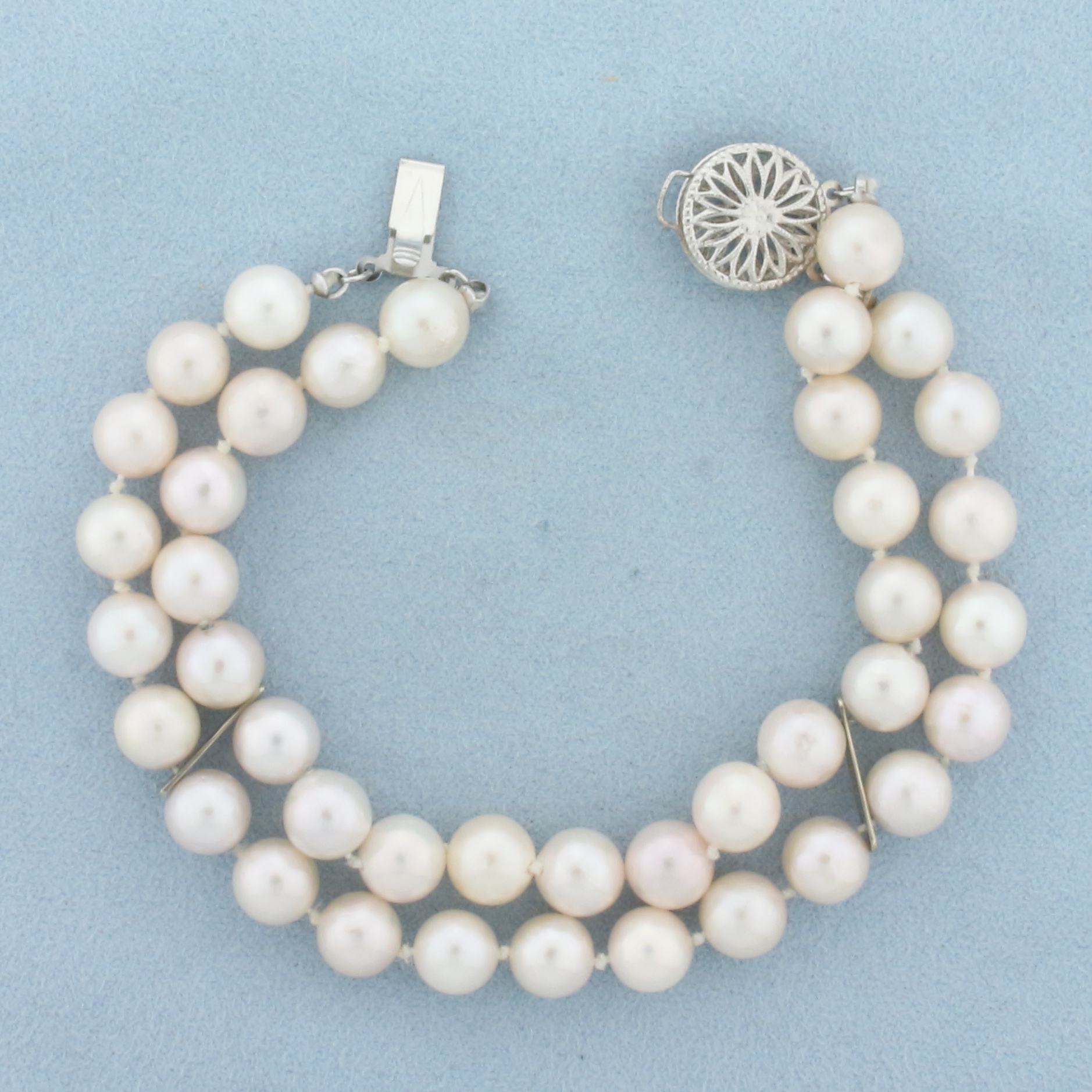 Akoya Pearl Double Strand Bracelet in 14k White Gold