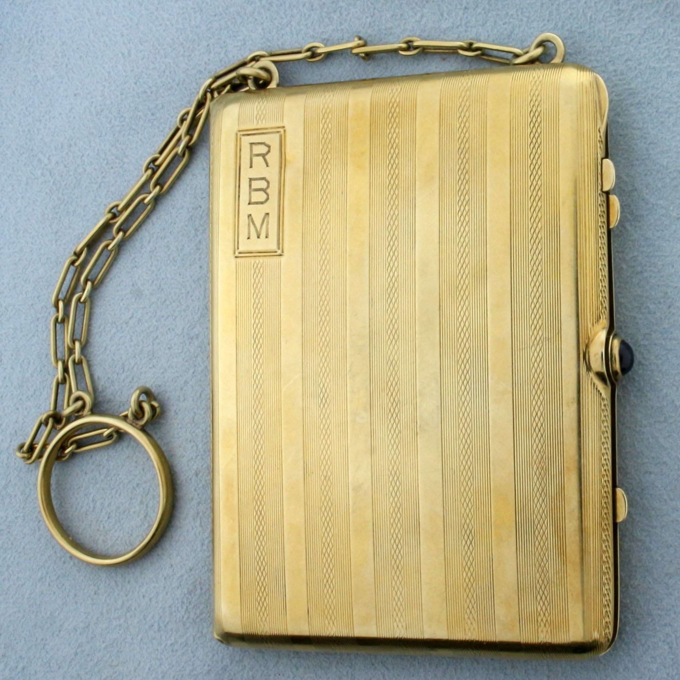 Antique Chatelaine Makeup Case with Chain in Solid 14K Yellow Gold
