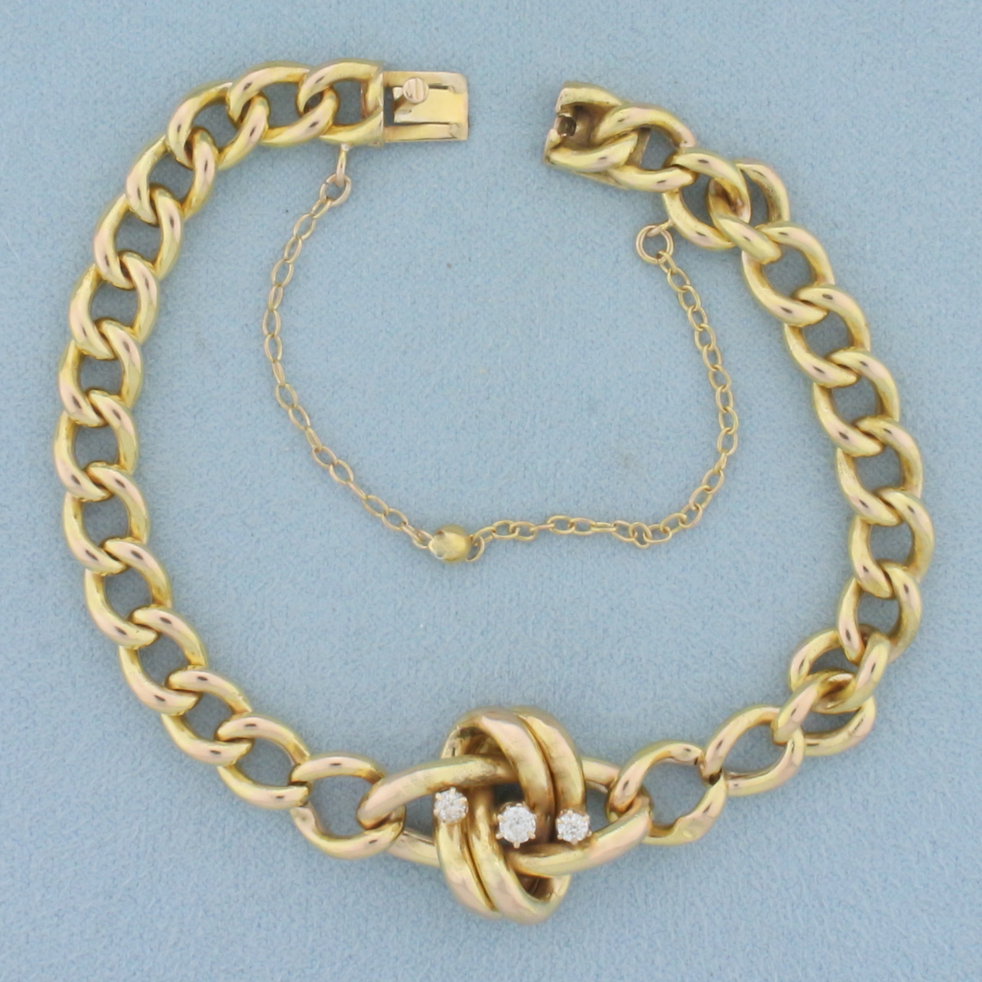 Antique Diamond Knot Design Curb Link Bracelet In 14K Yellow Gold ...