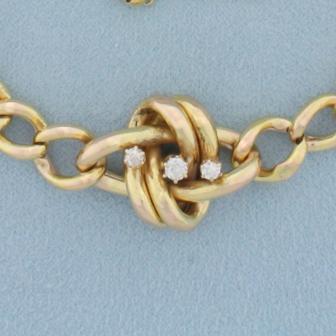Antique Diamond Knot Design Curb Link Bracelet In 14K Yellow Gold ...