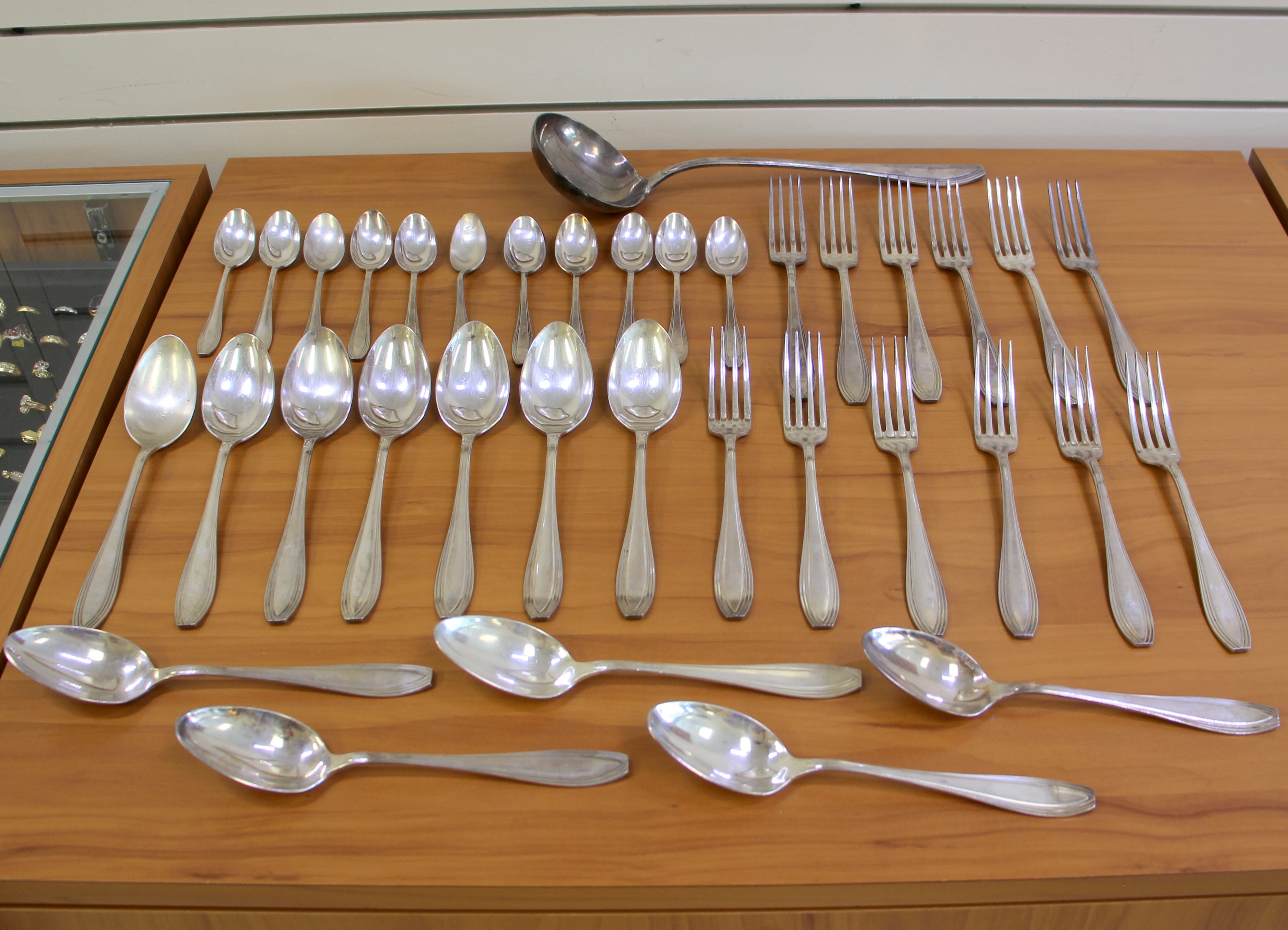 Antique French Societe Anonyme Argental Art Deco Silverplate Thirty Six piece Flatware Set