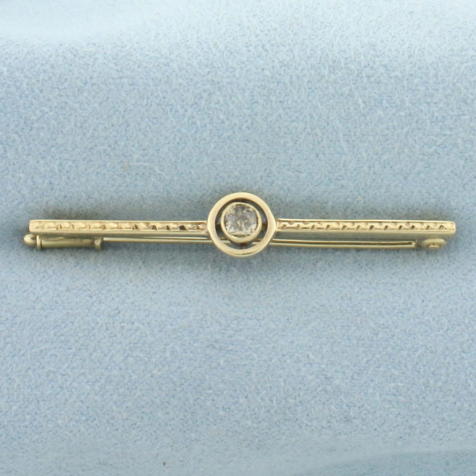 Antique Old European Cut Diamond Pin Brooch in 14k Yellow Gold