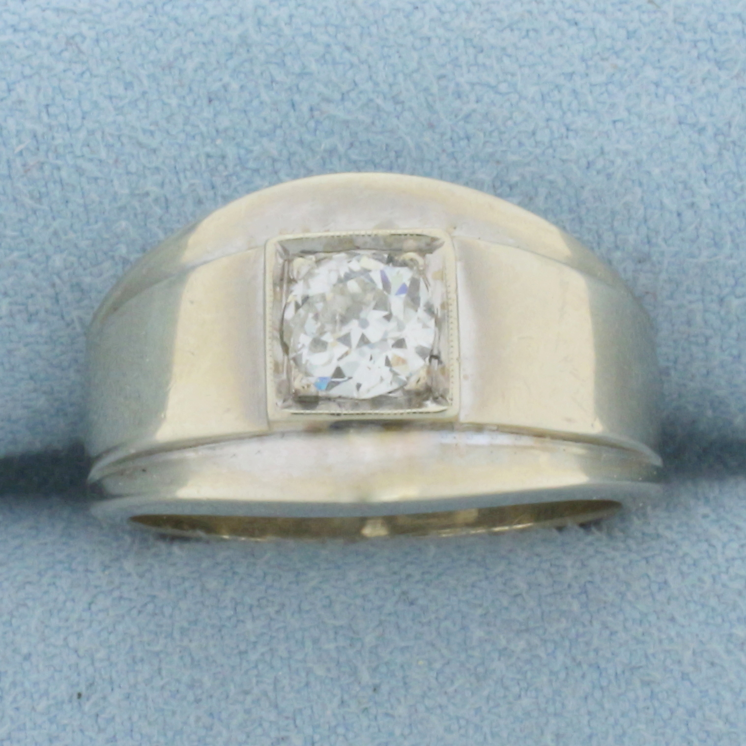 Antique Old European Cut Diamond Solitaire Ring in 14K White Gold
