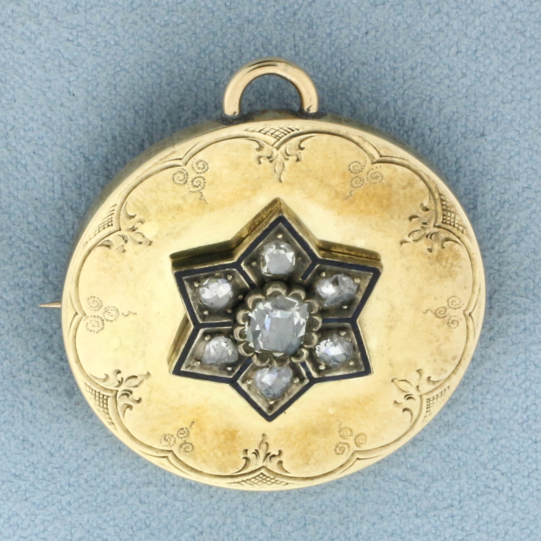 Antique Rose Diamond Pin Brooch or Pendant in 14k Yellow Gold