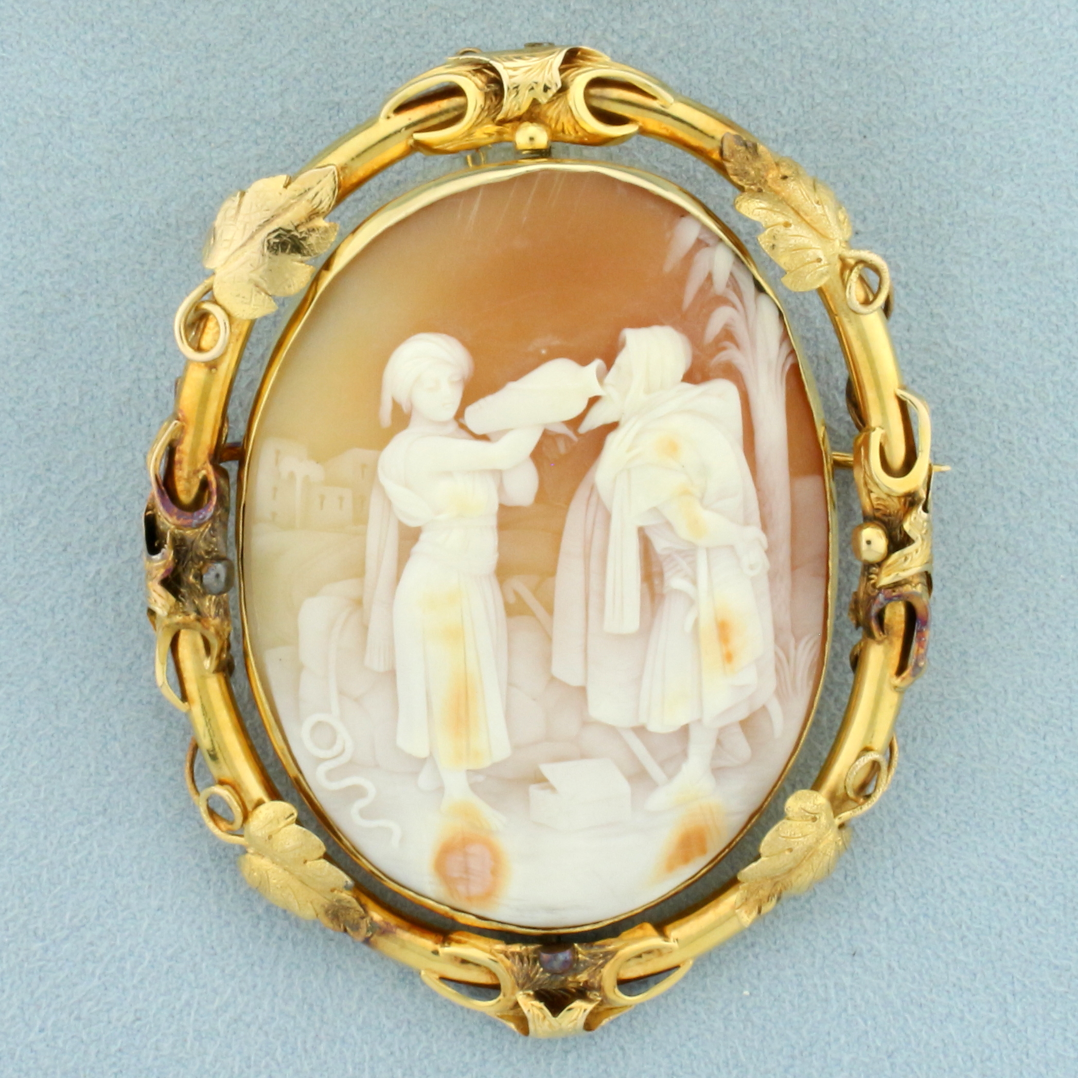Antique Rotating Bible Scene Cameo Pin Brooch in 14k Yellow Gold