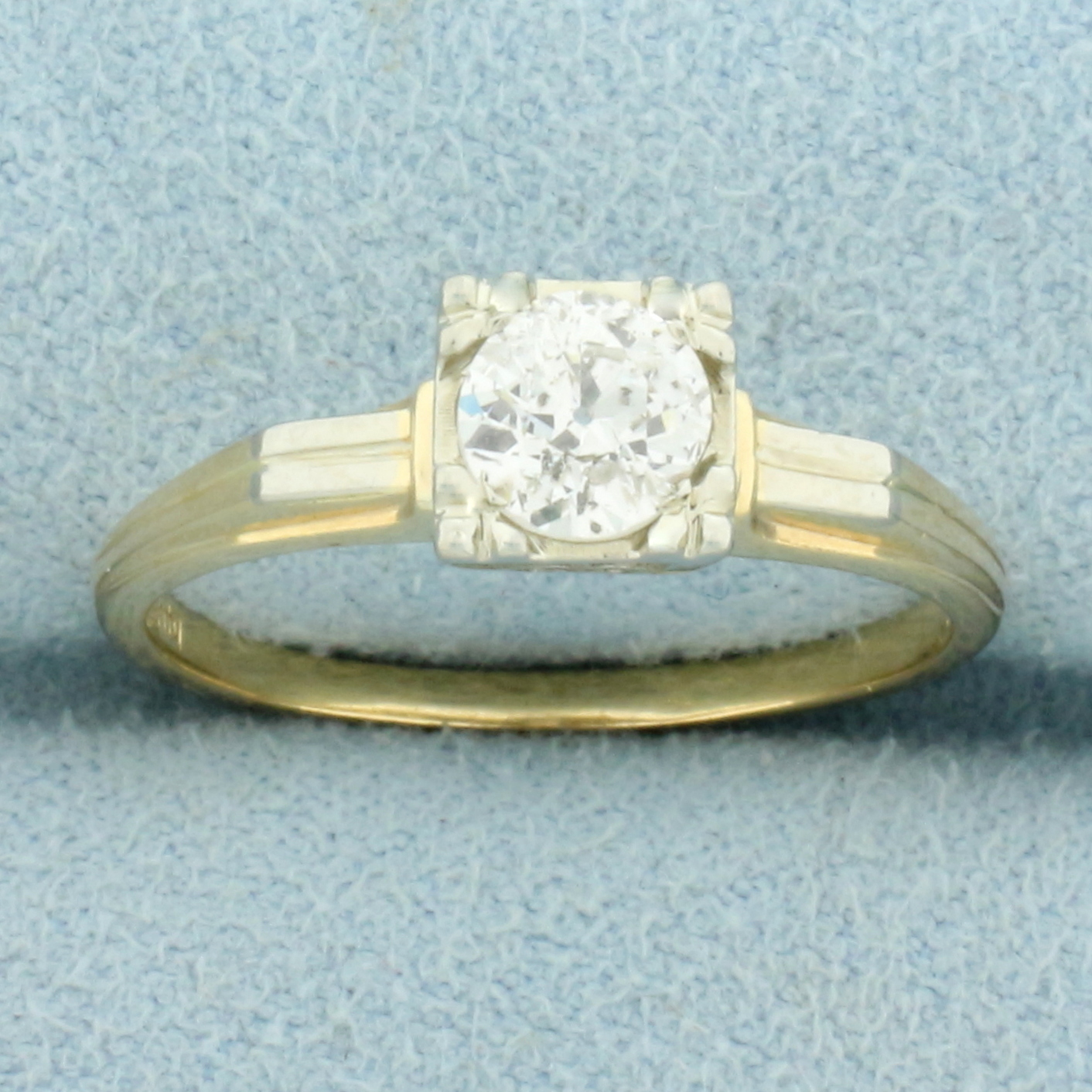 Antique Solitaire Old European Cut Diamond Engagement Ring in 14K Yellow Gold