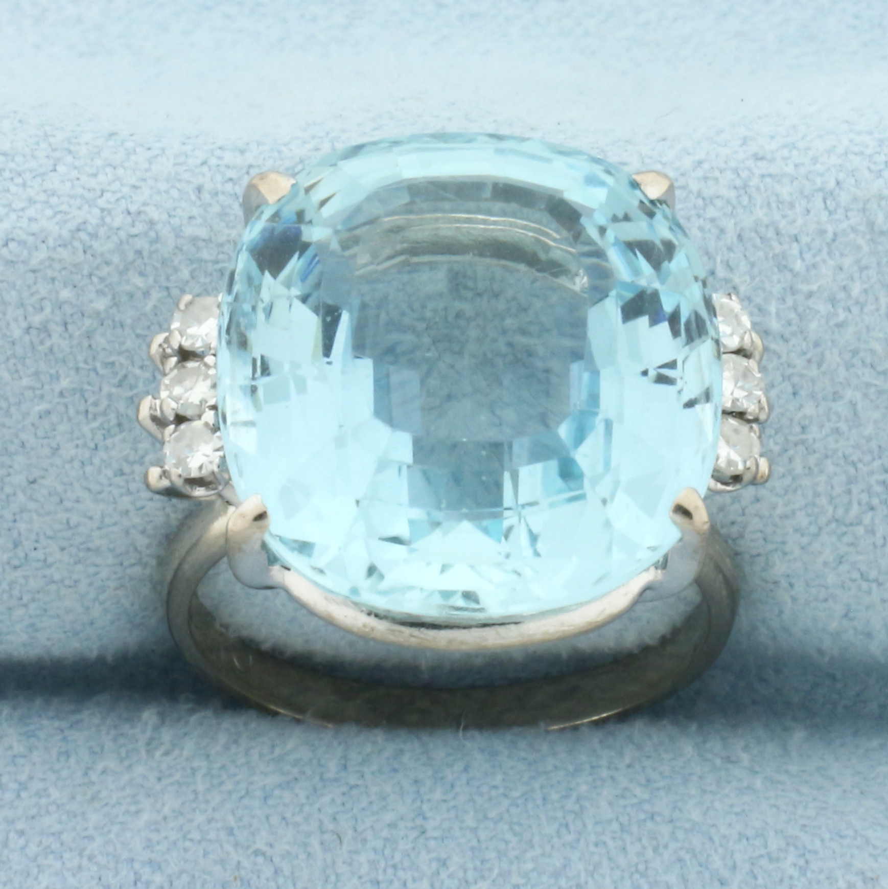 Aquamarine and Diamond Statement Ring in 18k White Gold