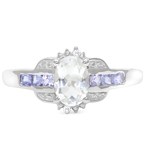 Aquamarine, Tanzanite, and Diamond Ring in Sterling Silver