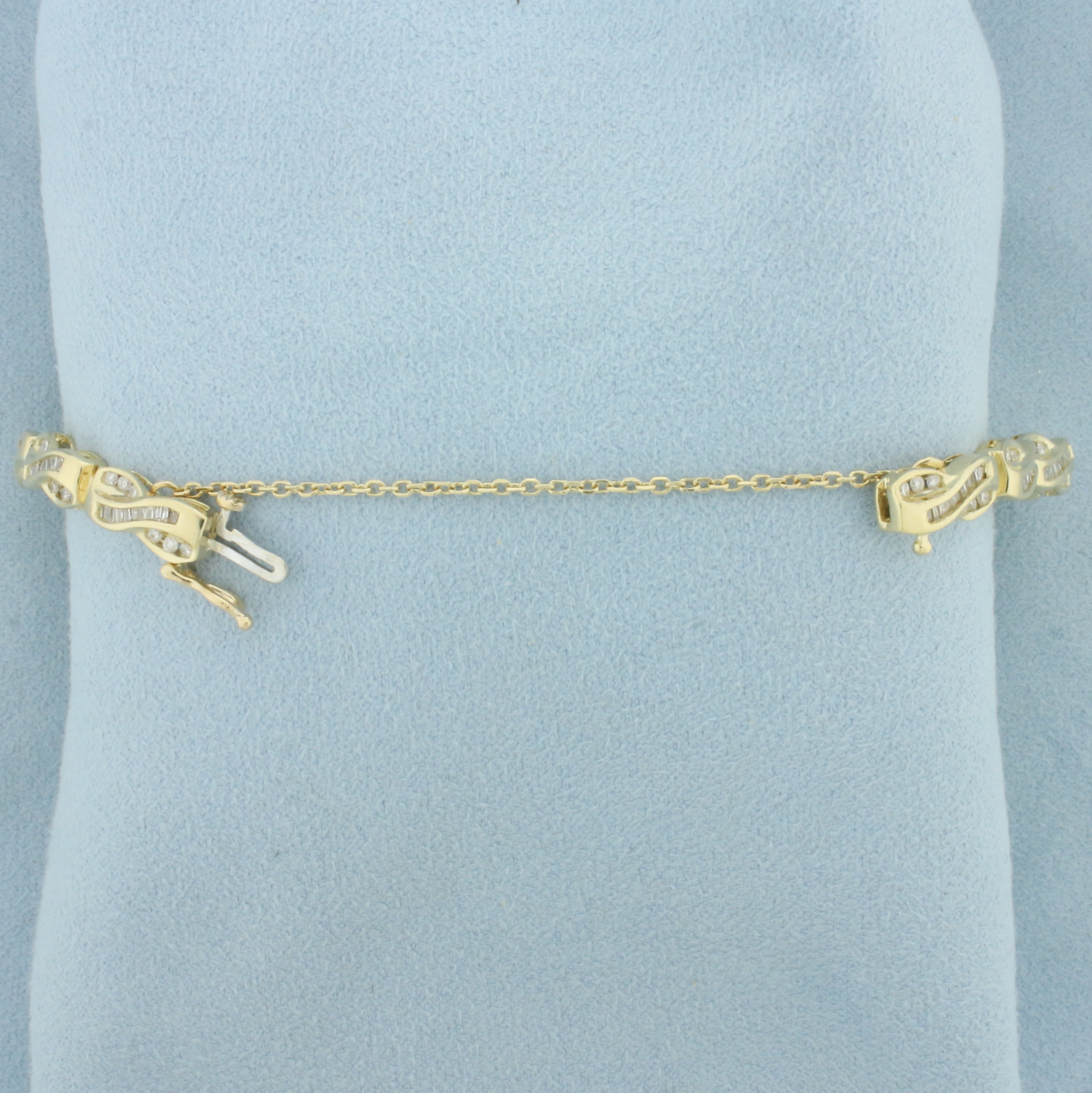Baguette and Round Diamond Tennis Bracelet in 14k Yellow Gold ...