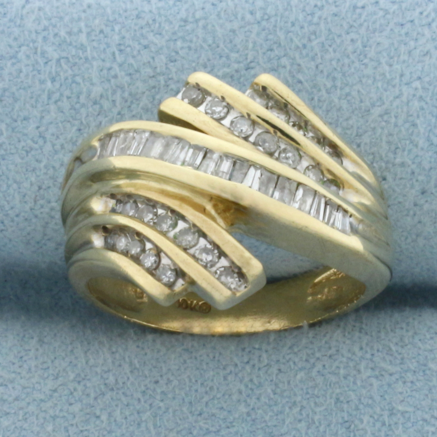 Baguette Diamond Right Hand Ring in 10k Yellow Gold