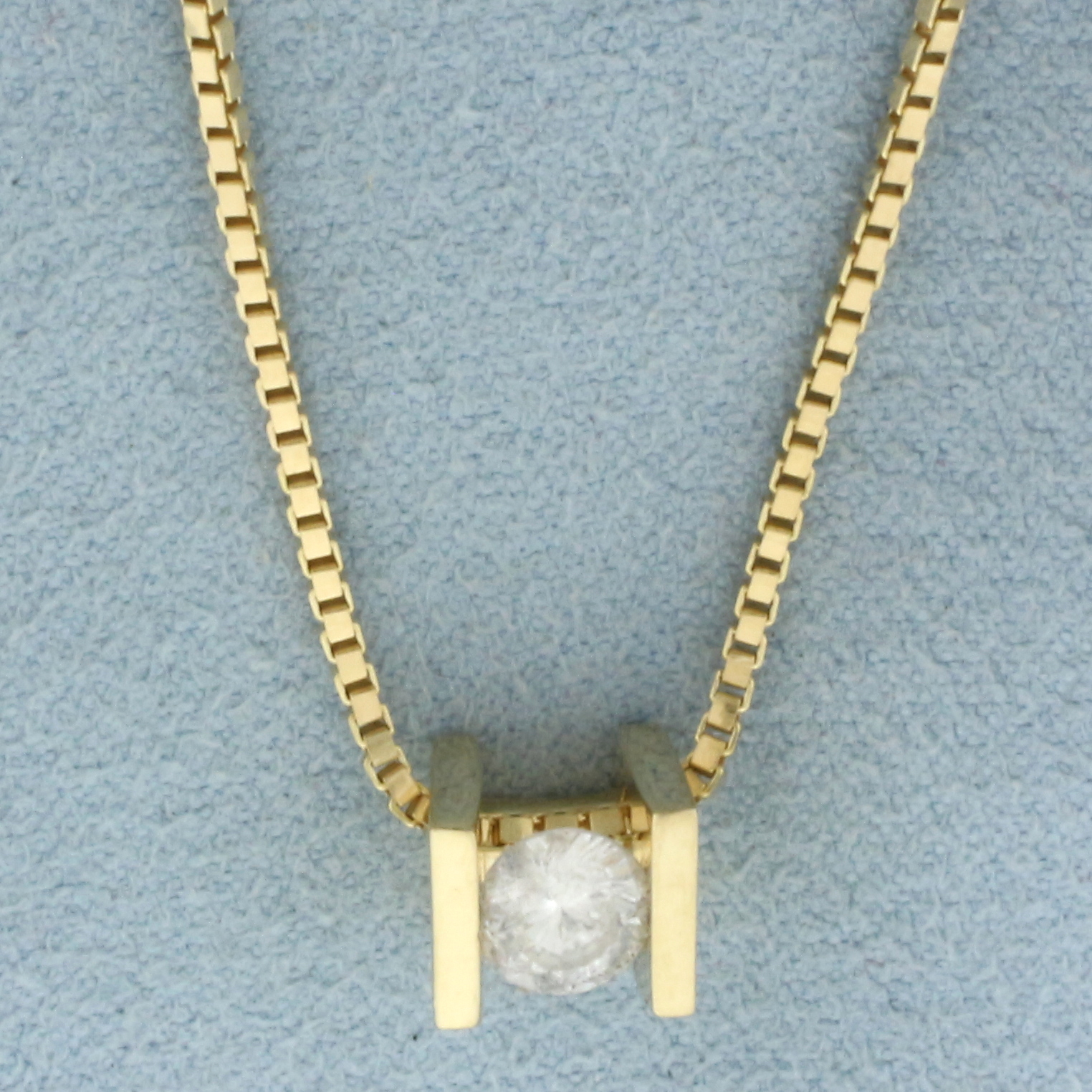 Bar Tension Set Solitaire Diamond Necklace in 14k Yellow Gold