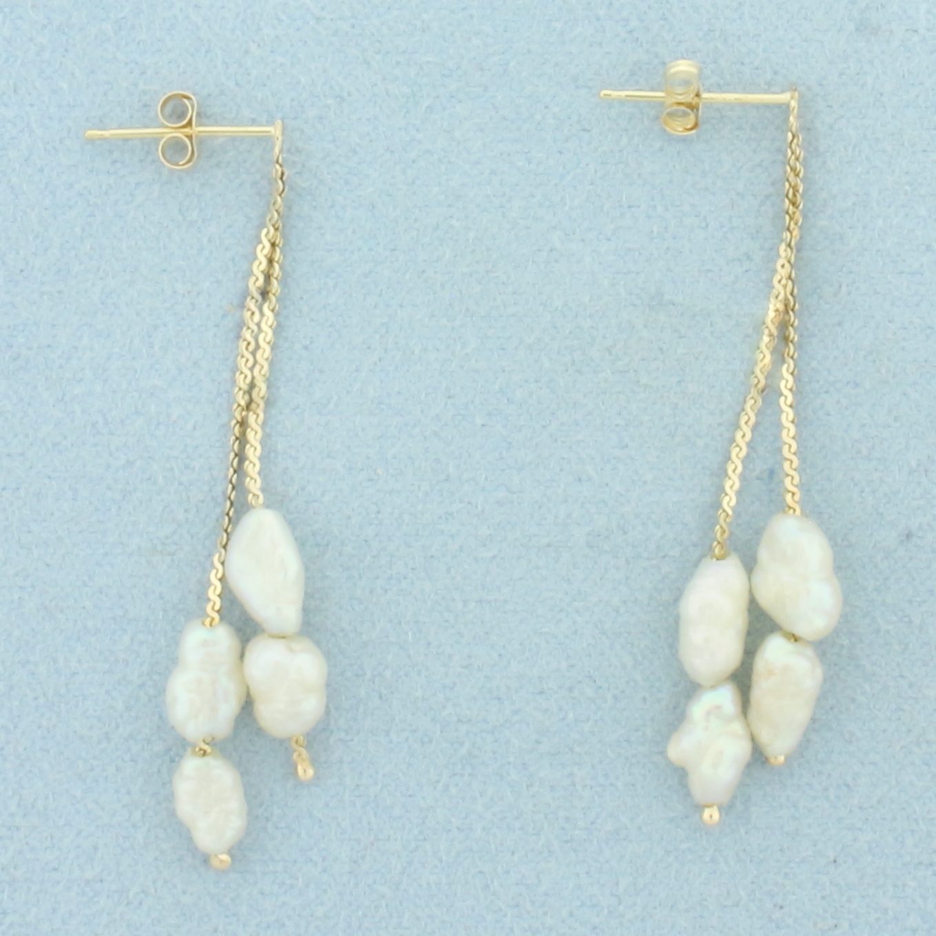 Baroque Pearl Dangle Earrings in 14k Yellow Gold