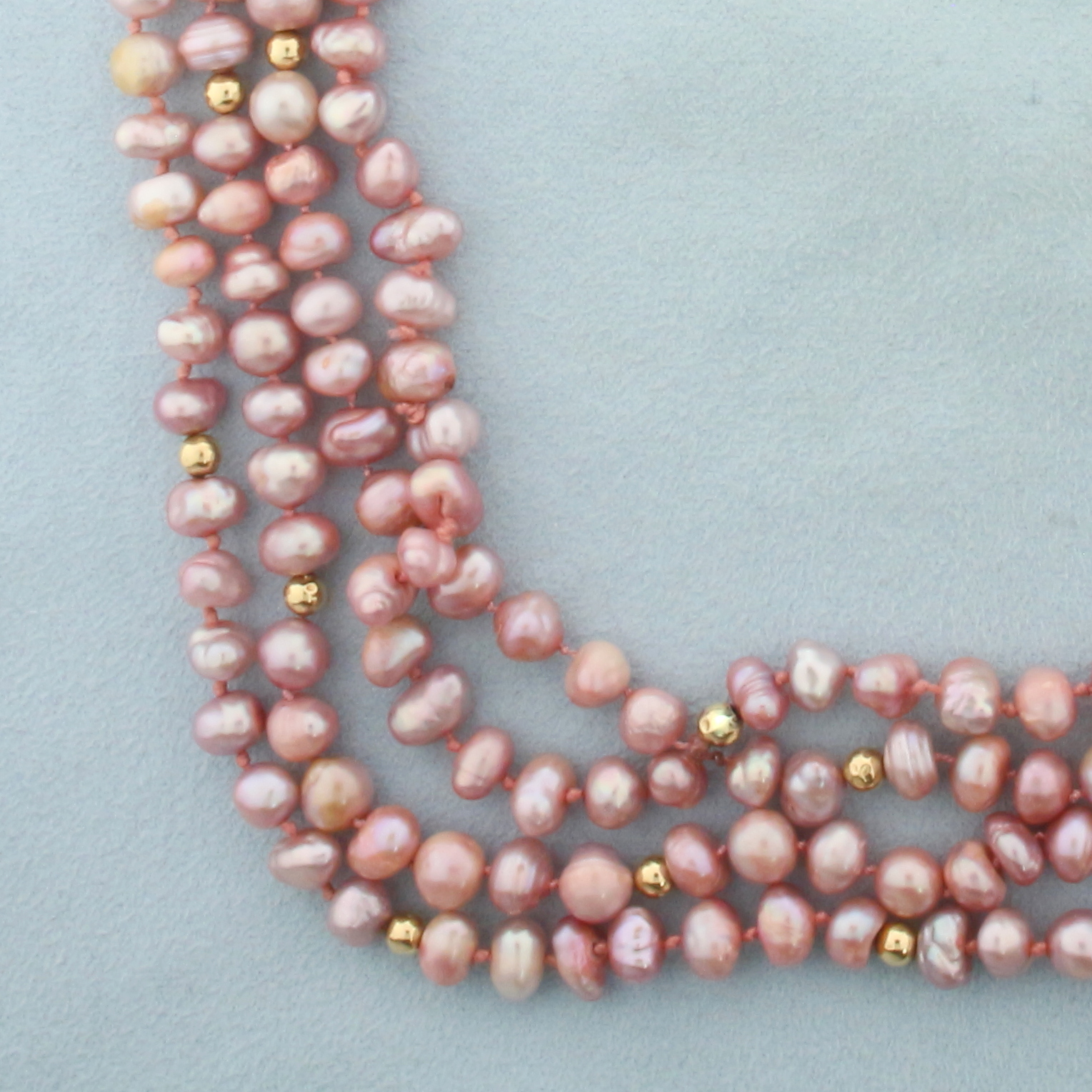 Baroque Pink Pearl and Gold Ball Bead Double Strand Necklace | Property ...