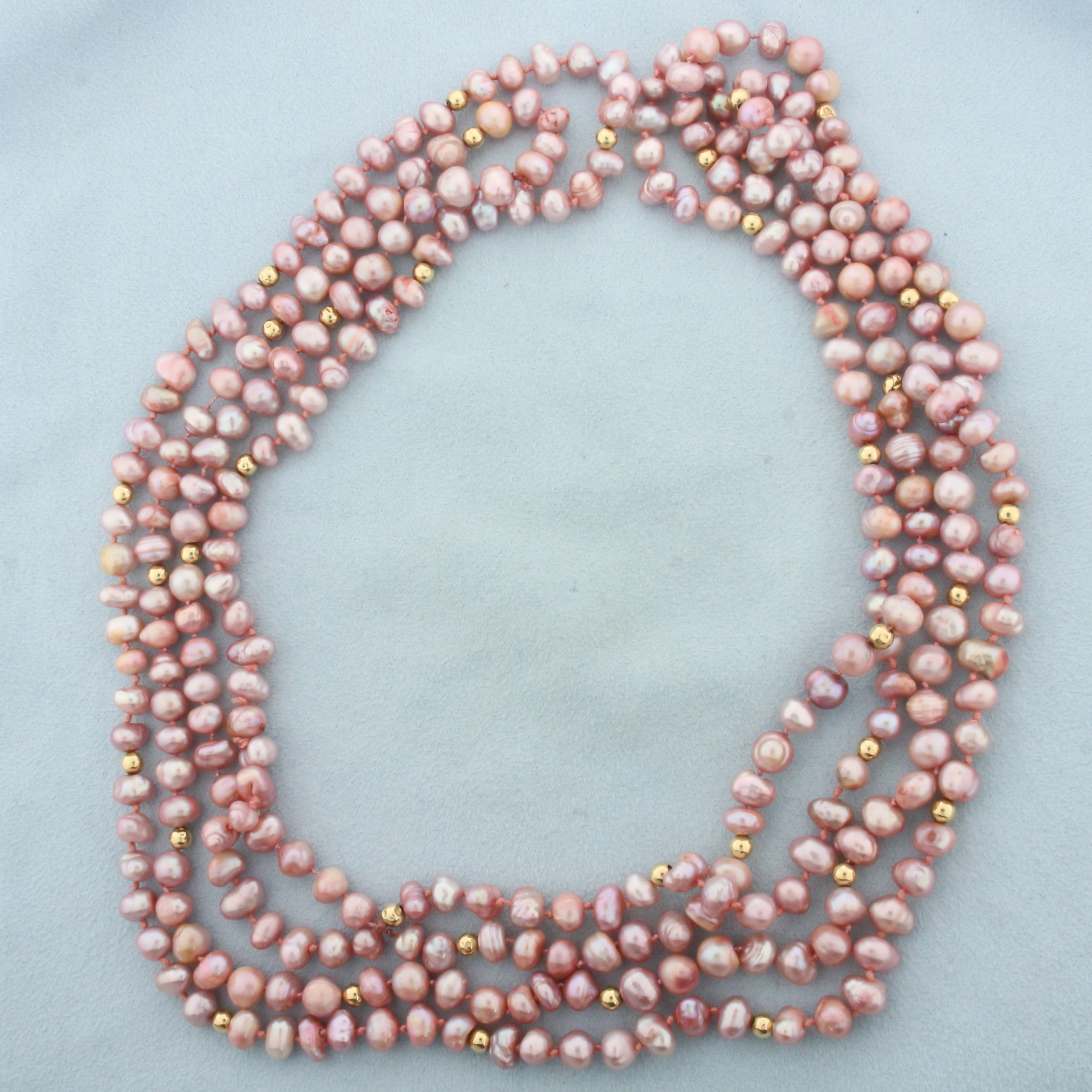 Baroque Pink Pearl and Gold Ball Bead Double Strand Necklace | Property ...