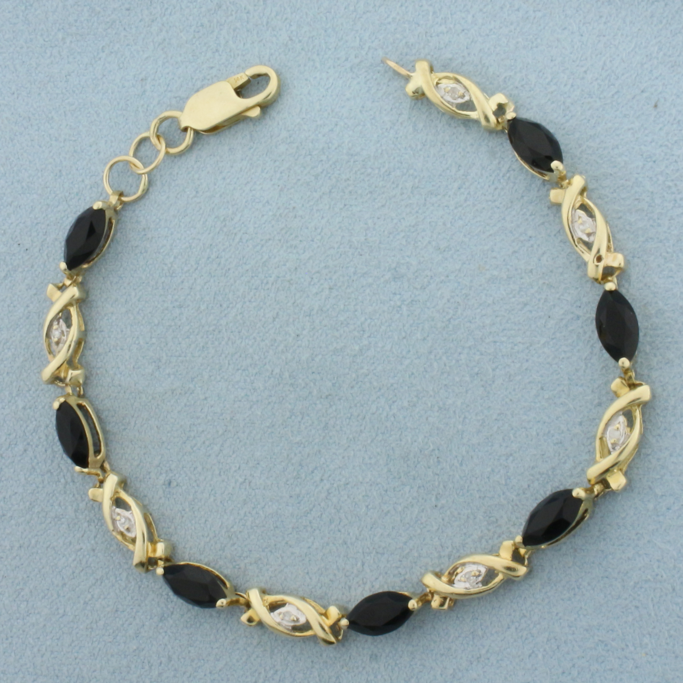 Black Tourmaline and Diamond Bracelet in 14k Yellow Gold