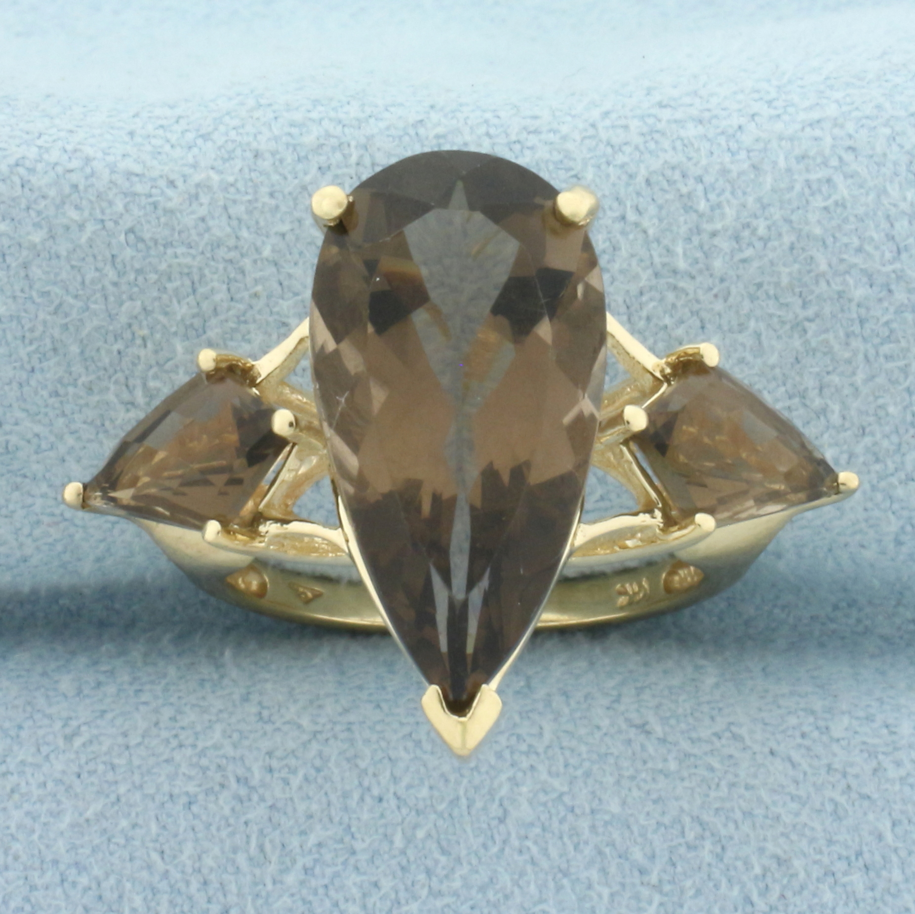 Brazilian Smoky Quartz 3-Stone Ring in 14k Yellow Gold