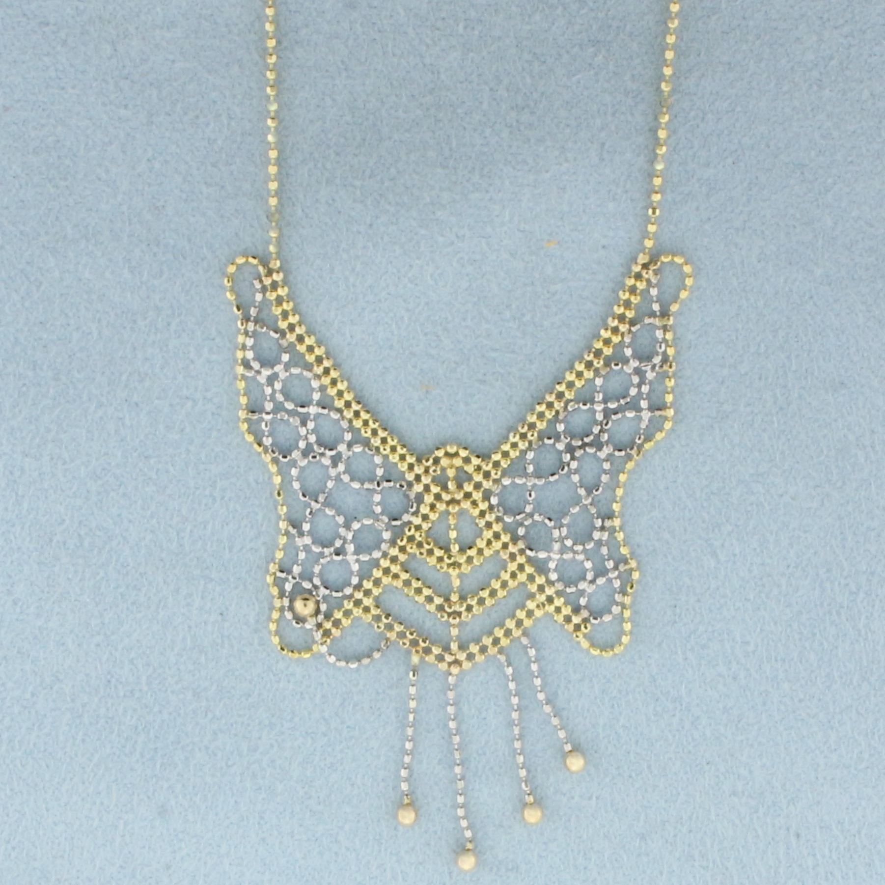 Butterfly Gold Bead Necklace in 10k Yellow and White Gold