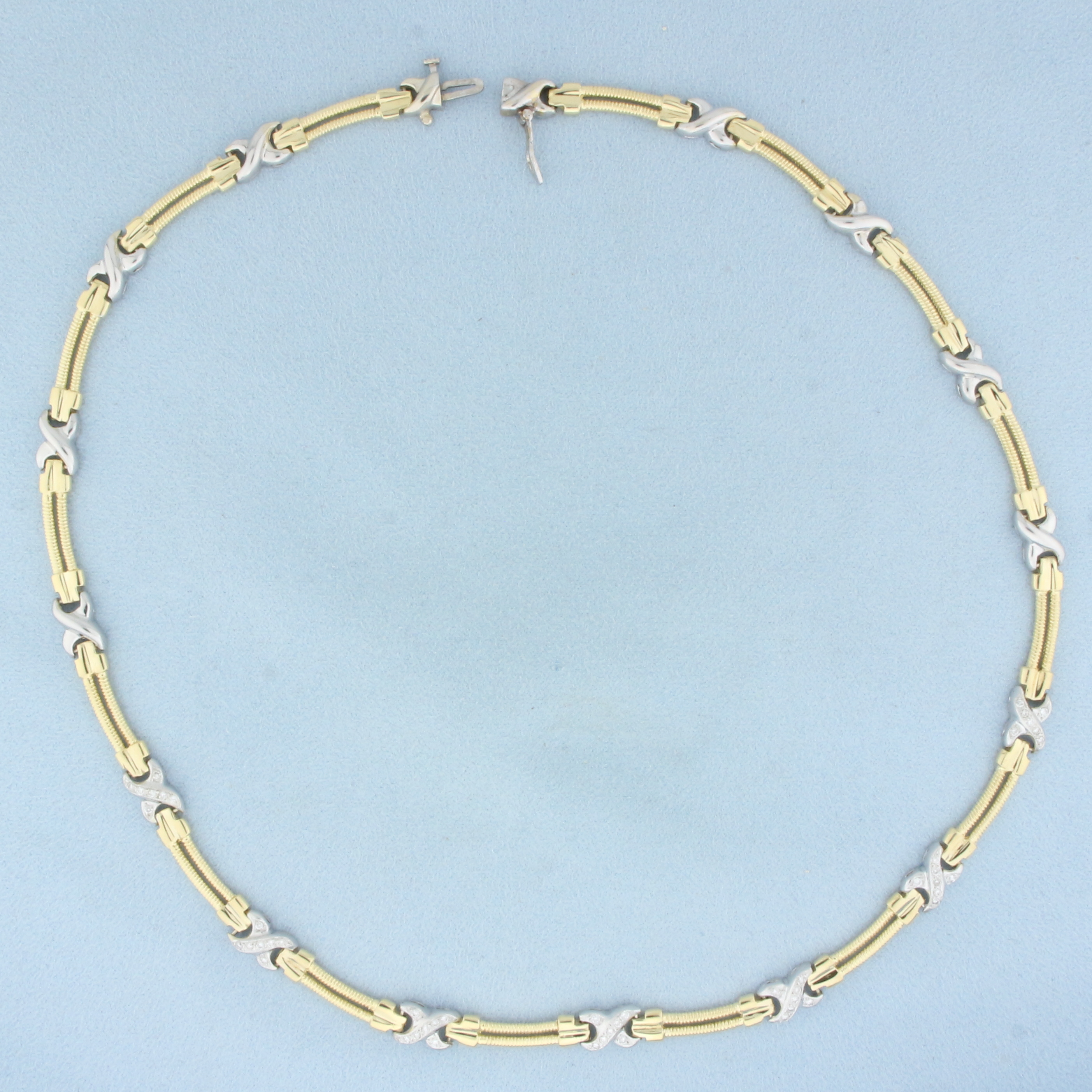 Cable Diamond Necklace in 14k Yellow and White Gold
