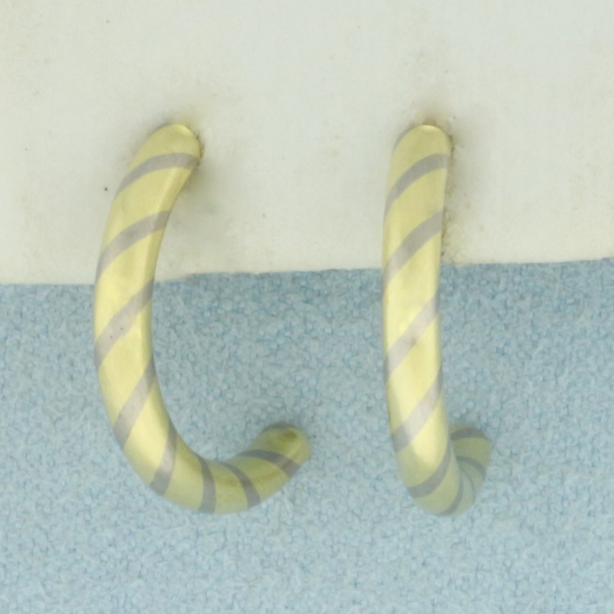 Candy Stripe Design Half Hoop Earrings in 18k Yellow and White Gold