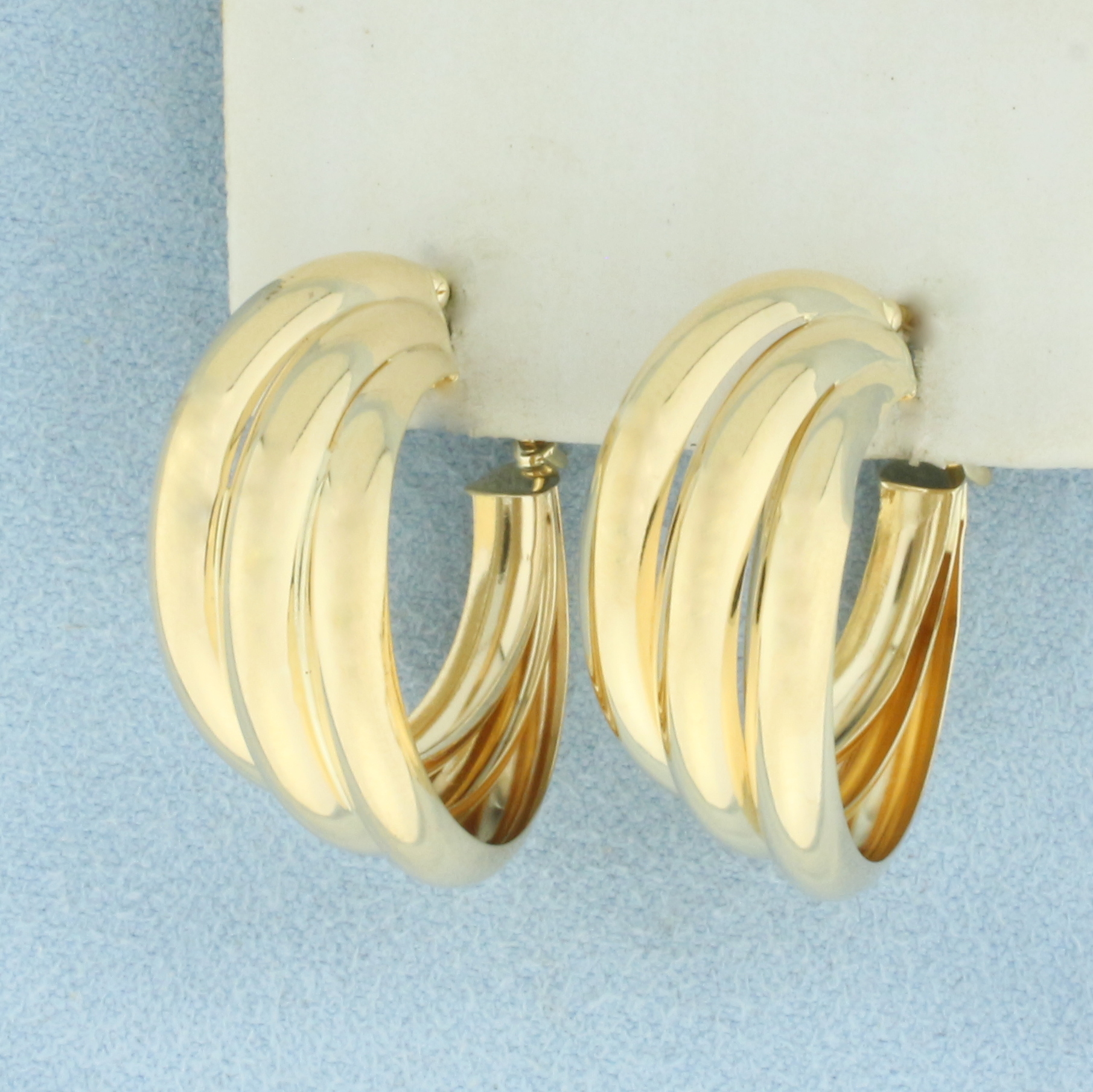 Cascading Triple Hoop Earrings in 14k Yellow Gold