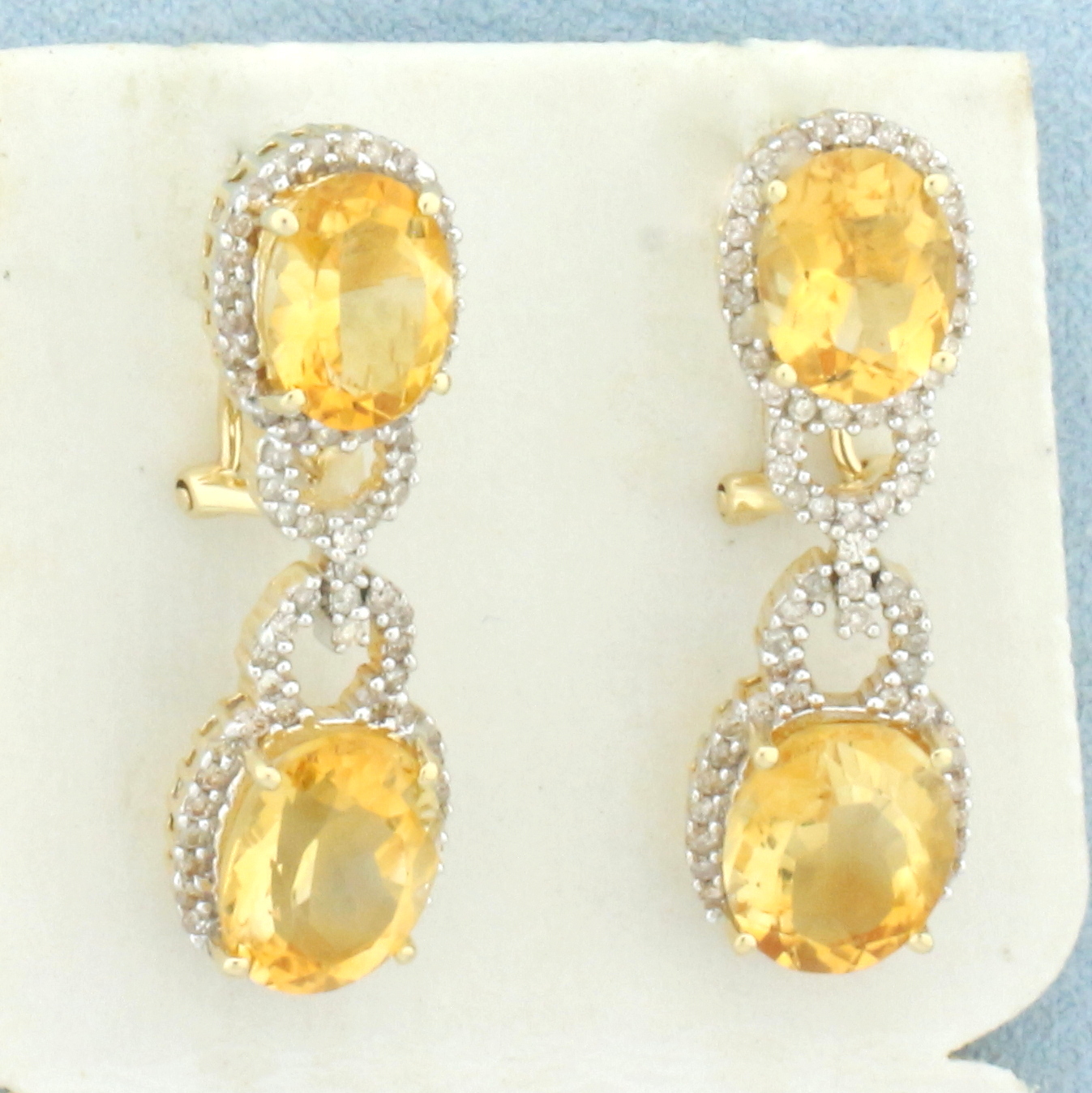 Citrine and Diamond Dangle Earrings in 14k Yellow Gold