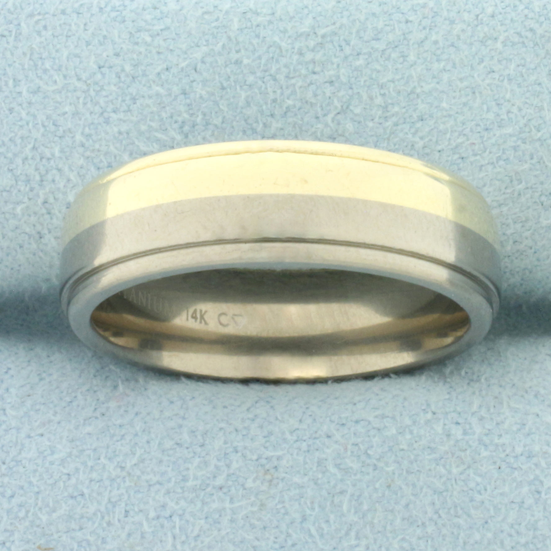 Comfort Fit Titanium and 14k Gold Mens Wedding Band Ring