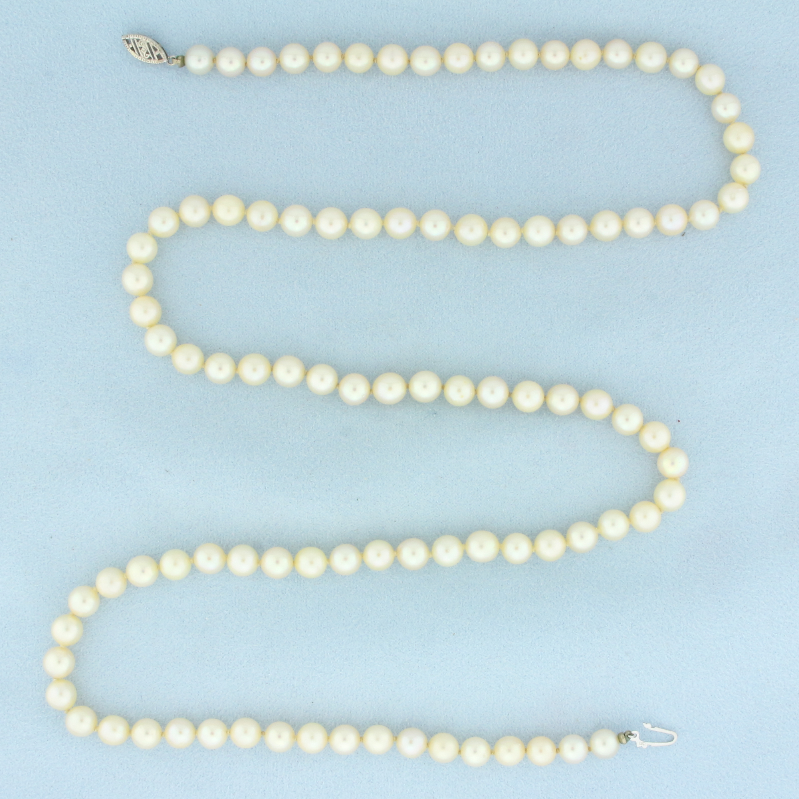 Cultured Akoya Pearl Strand Necklace in 10k White Gold