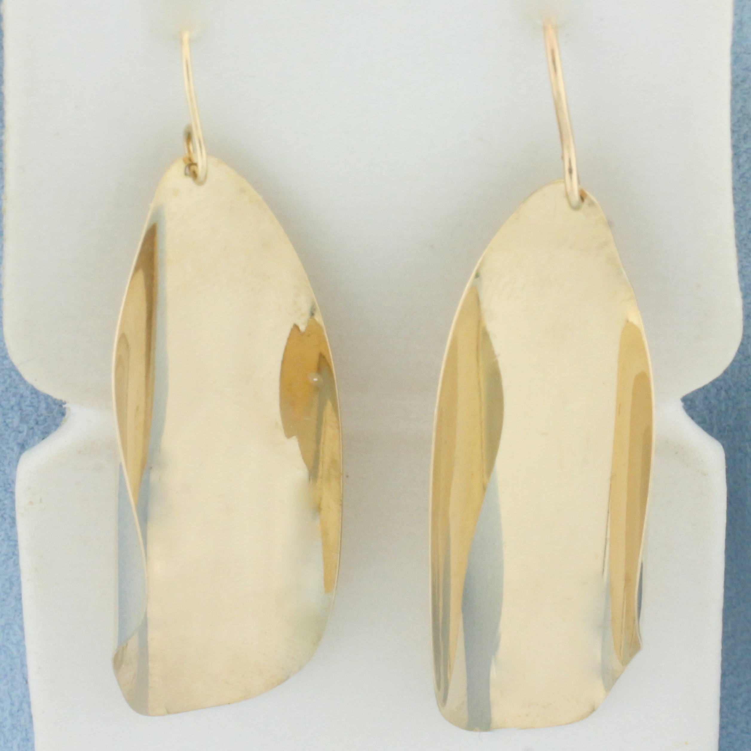 Curved Freeform Dangle Earrings in 14k Yellow Gold