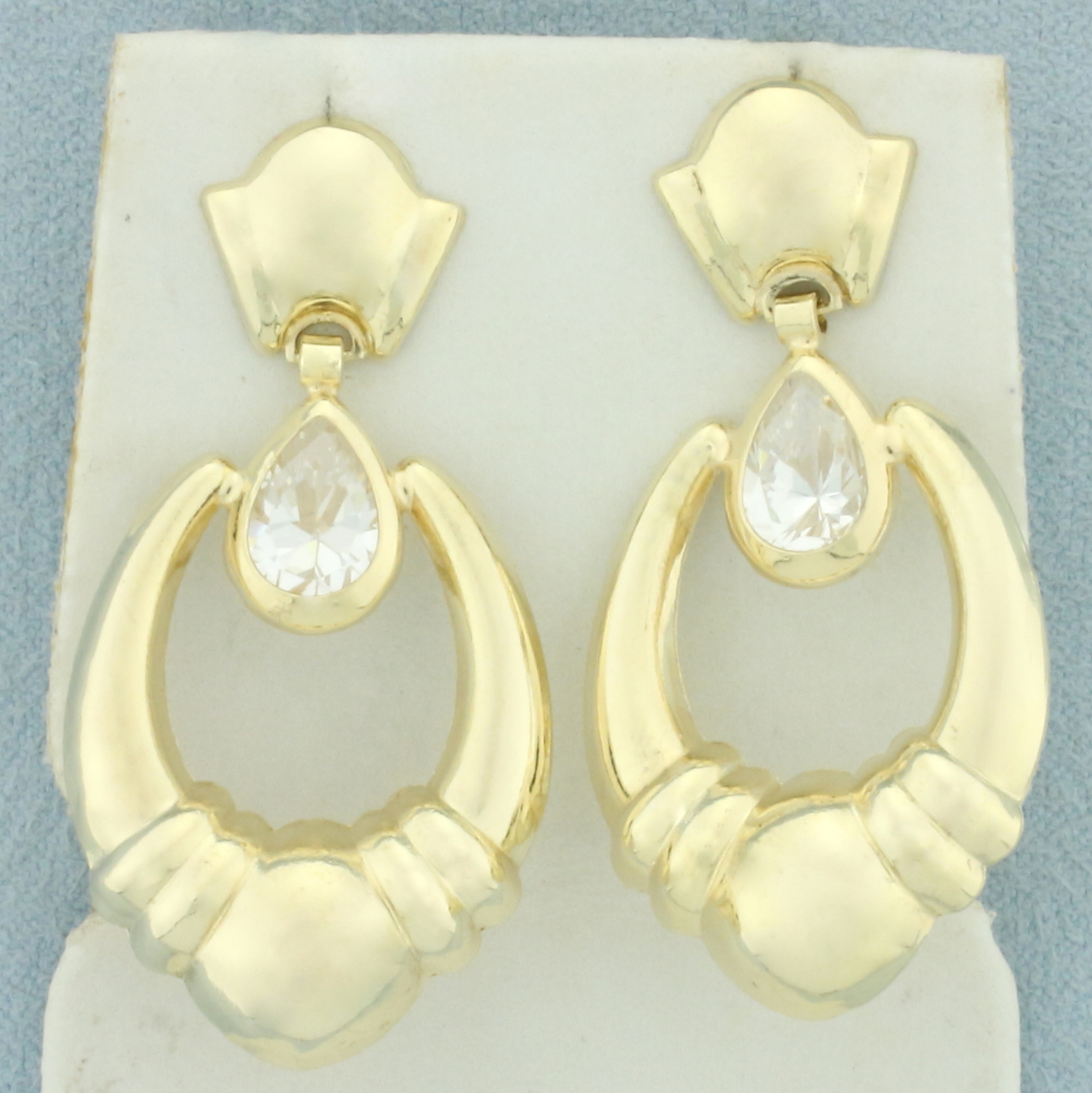 CZ Dangle Doorknocker Earrings in 14k Yellow Gold