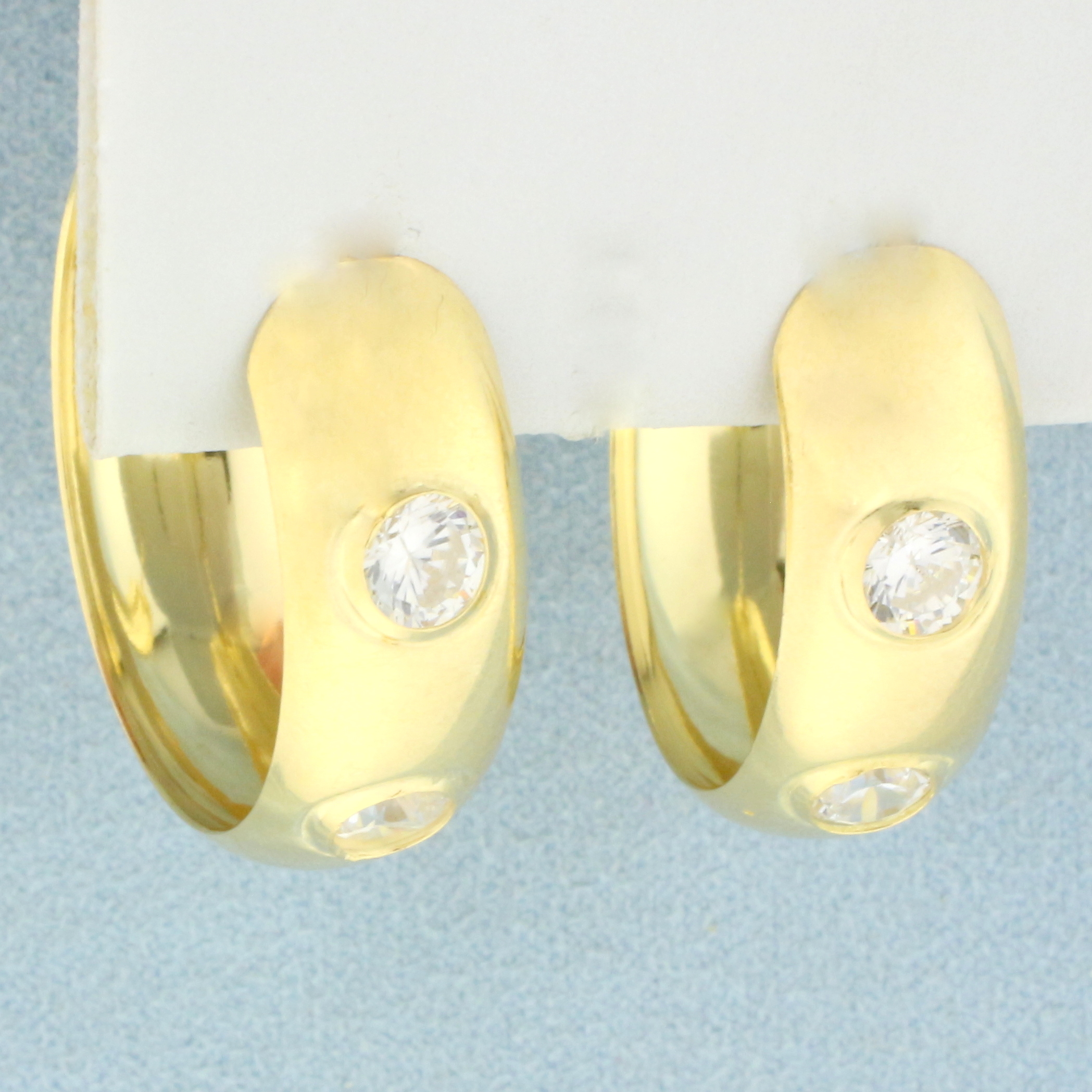 CZ  Hoop Earrings in 18K Yellow Gold