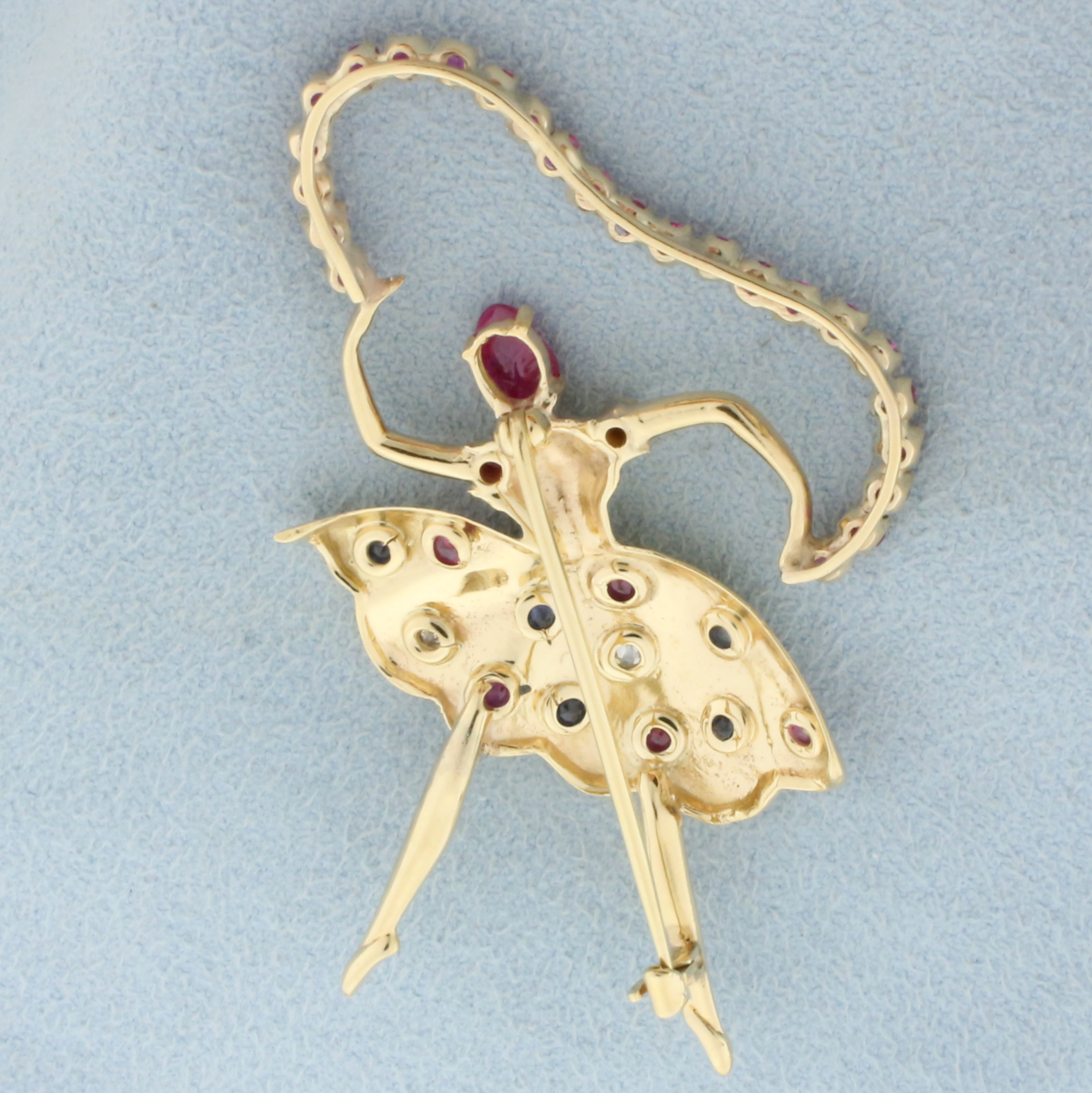 Dancer Pin with Ruby, Sapphire, and Diamonds in 14k Yellow Gold ...