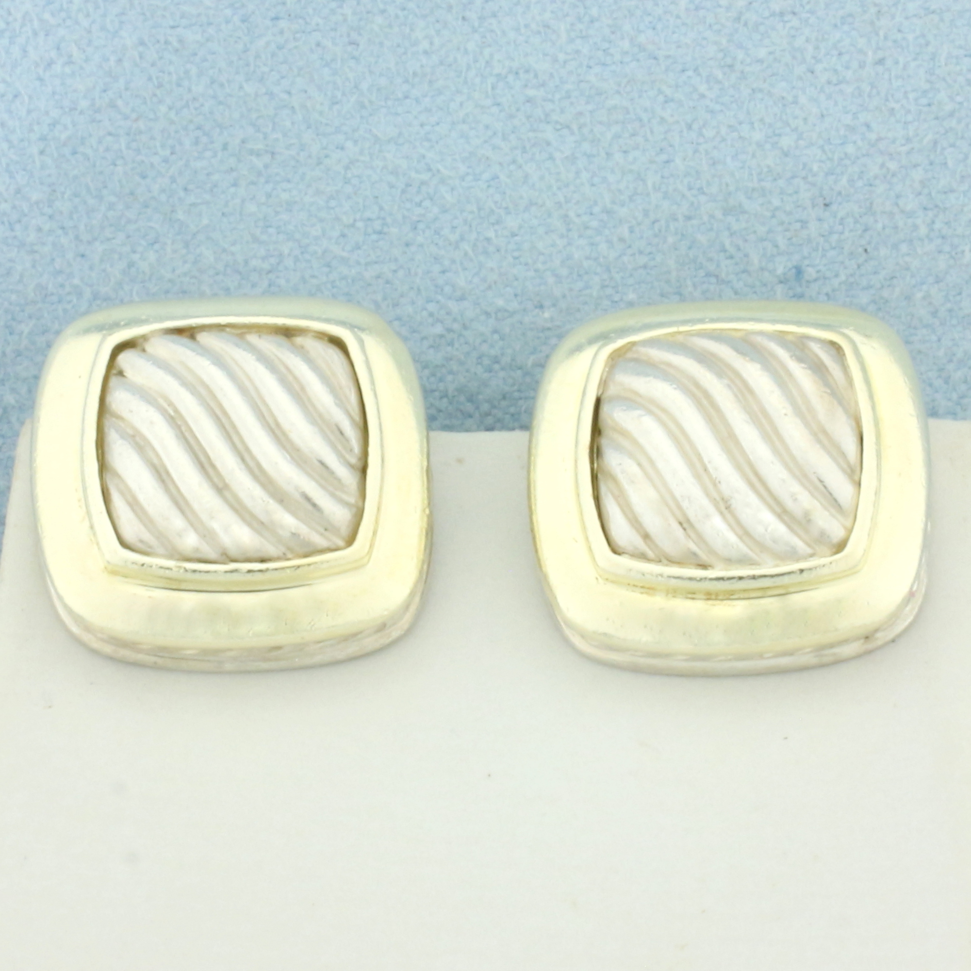 David Yurman Albion Cable Square Earrings in Sterling Silver and 18k Yellow Gold