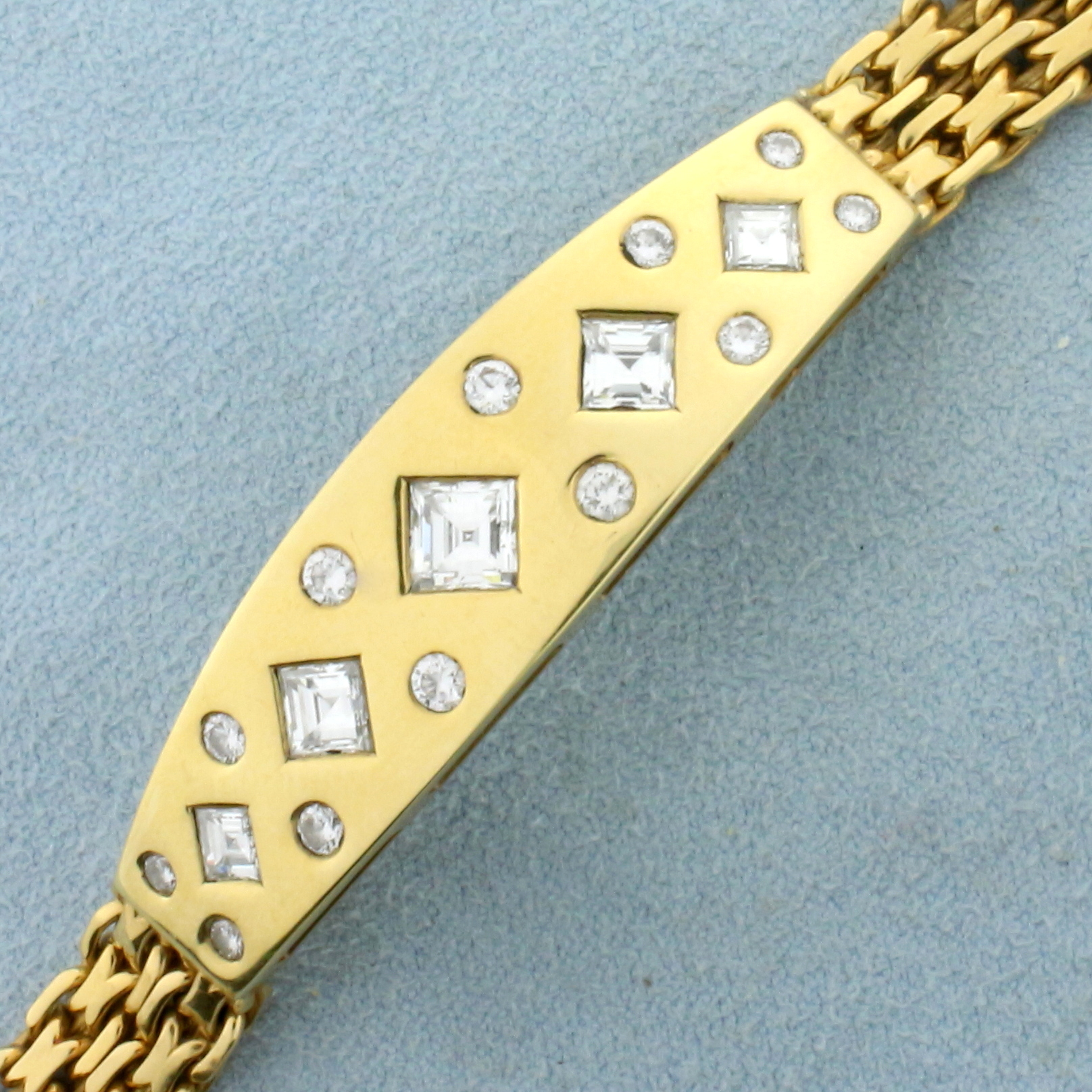 Designer 3ct Square Emerald and Round Diamond Bracelet in 18k Yellow Gold