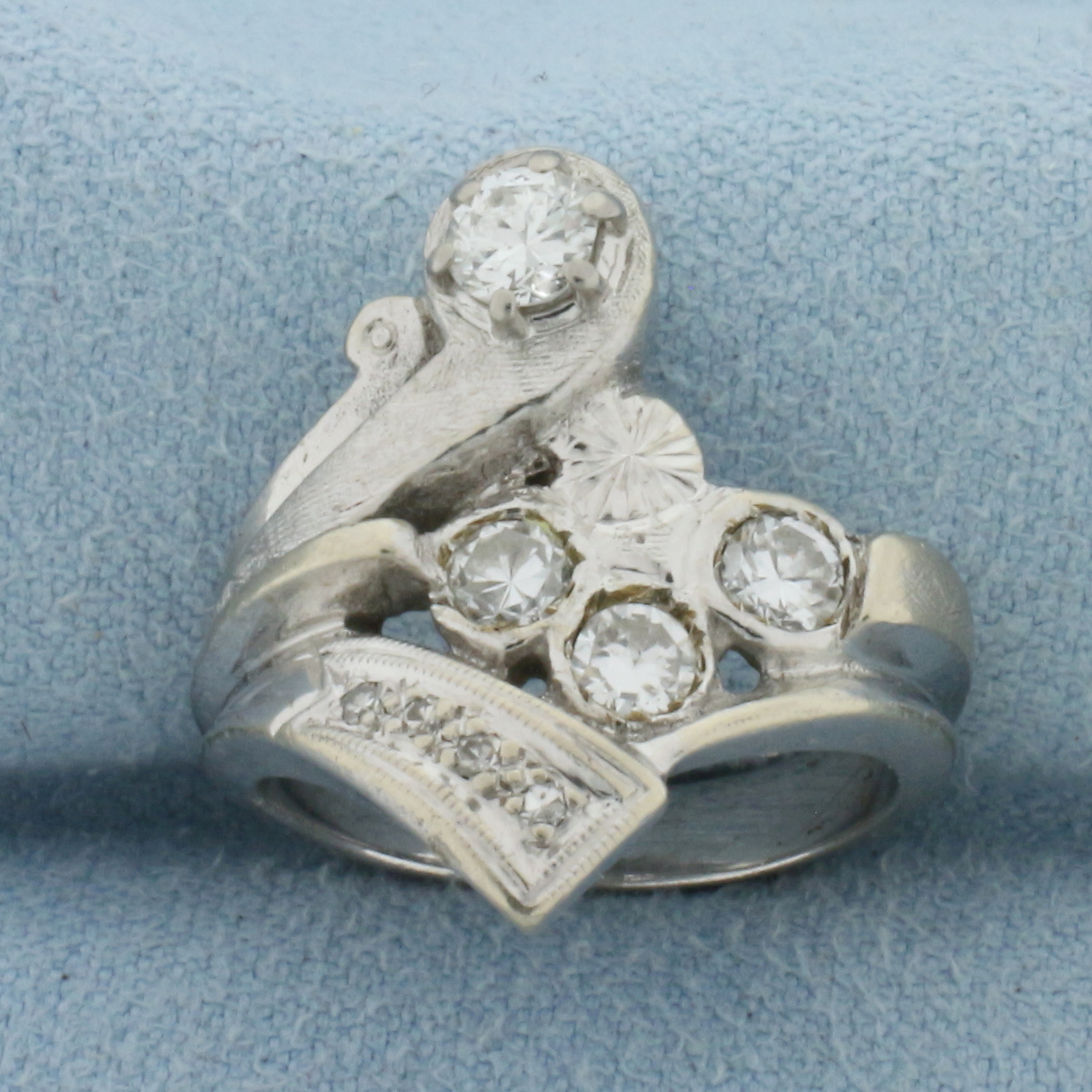 Designer Abstract Design Diamond Ring in 14k White Gold